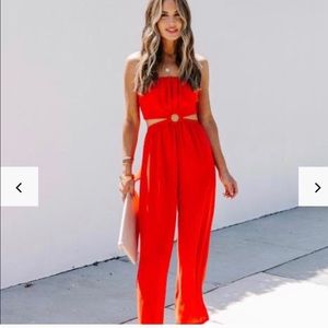 VICI Bright Red Strapless Jumpsuit